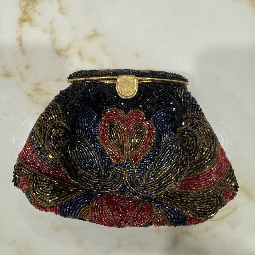 Elegant Beaded Clutch with Gold Accents